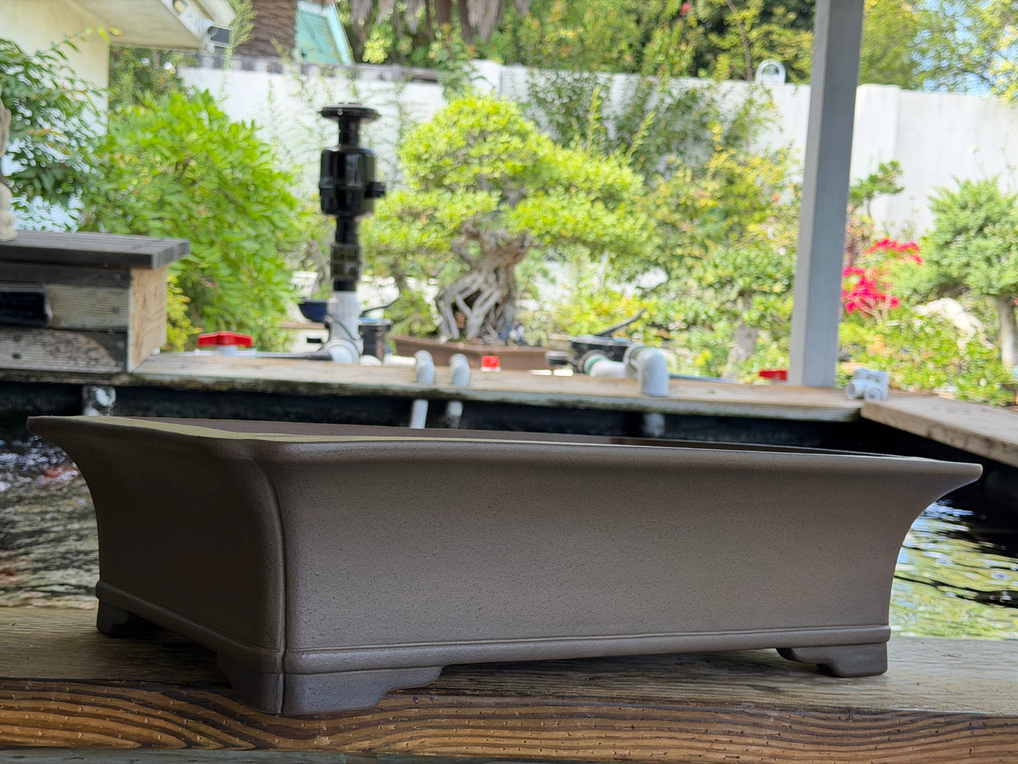 Preowned Japanese Tokoname Unglazed Rectangular Bonsai Pot Gyouzan Nakano - 22.25” By 16.75”