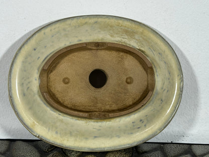 Preowned Japanese Tokoname Glazed Shallow Oval Bonsai Pot - 6 1/8” By 4 7/8”