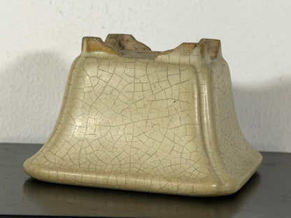 Preowned Japanese Tokoname Glazed Cascade Bonsai Pot with Stamp - 3.75”  By 2.25”