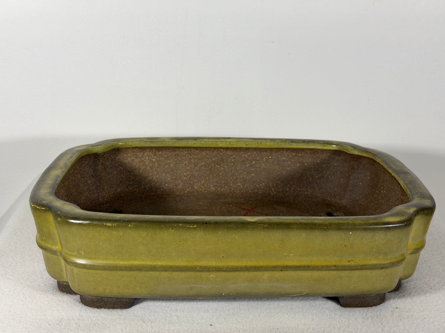 Preowned Japanese Tokoname Glazed Rectangular Bonsai Pot Hatutori - 12” By 9”