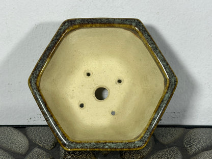 Preowned Hexagon Japanese Tokoname Glazed Bonsai Pot AIBA KOYO - 4” By 3.5”