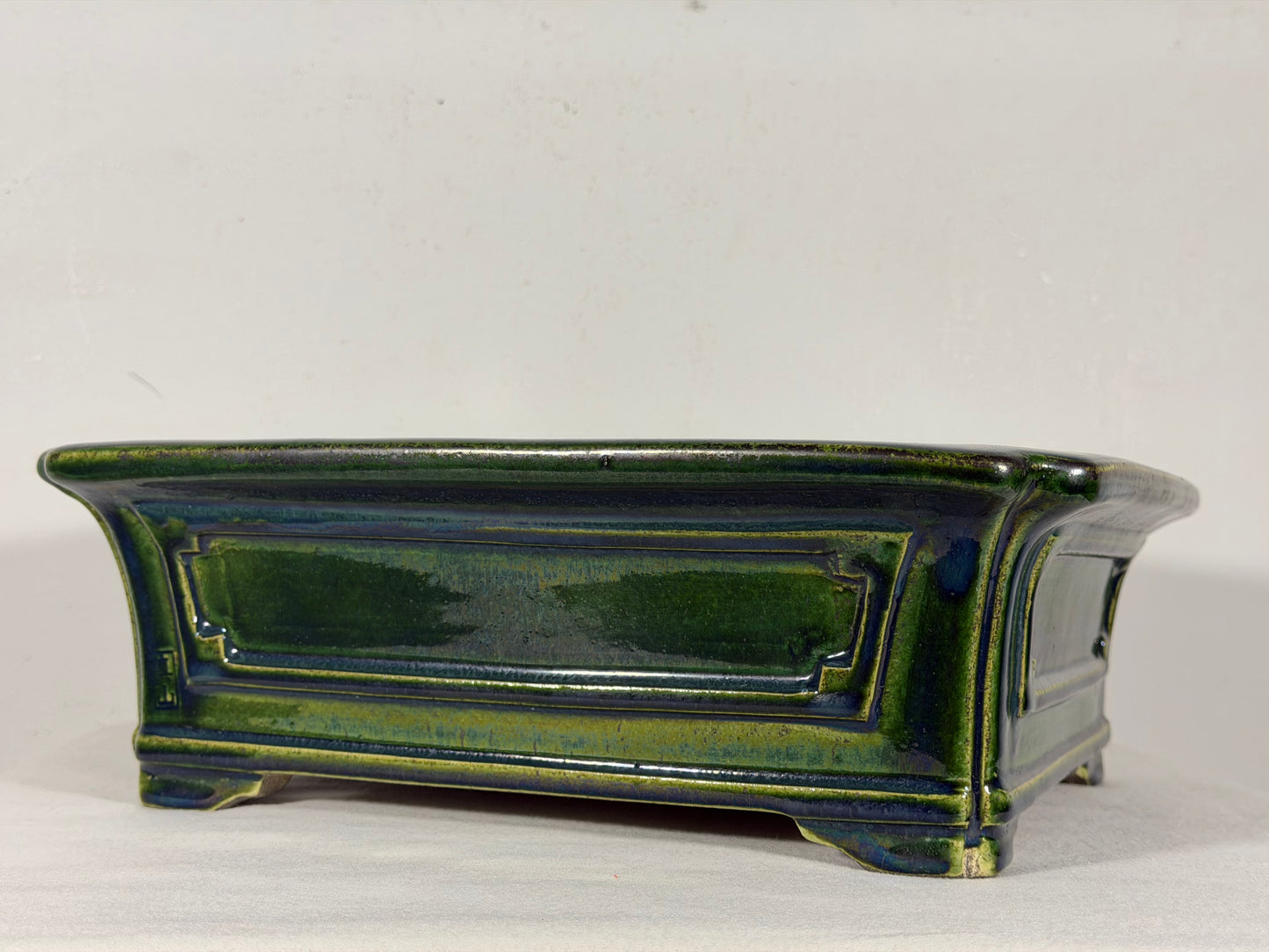 New Japanese Tokoname Glazed Rectangular Bonsai Pot Mazan Terahata -  12.25” By 10.75”