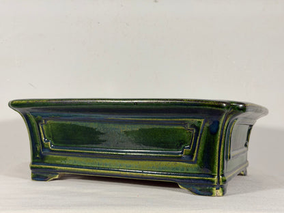 New Japanese Tokoname Glazed Rectangular Bonsai Pot Mazan Terahata -  12.25” By 10.75”