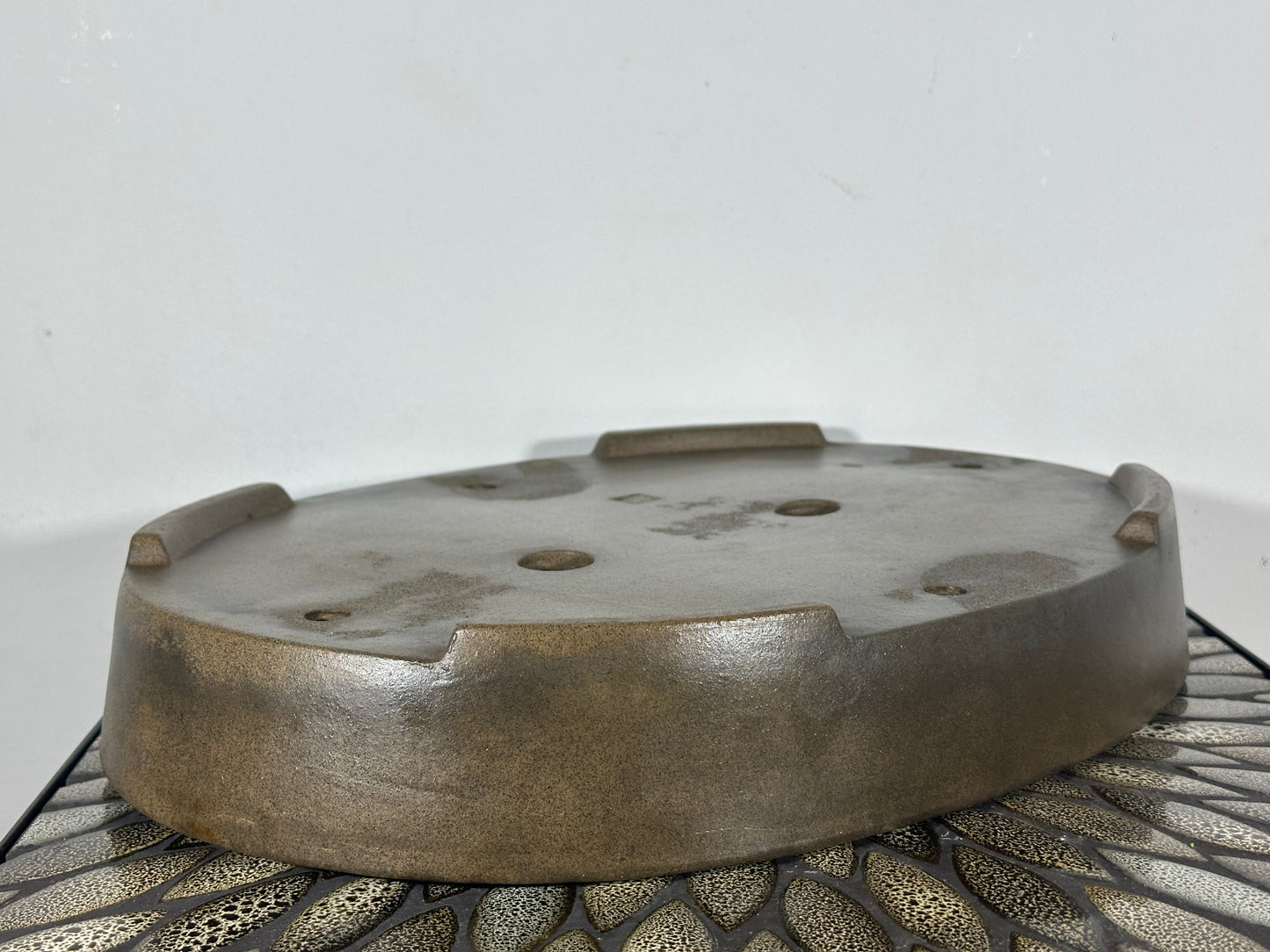 Preowned Japanese Tokoname Oval Bonsai Pot with Stamps - 16.25” By 11.5”