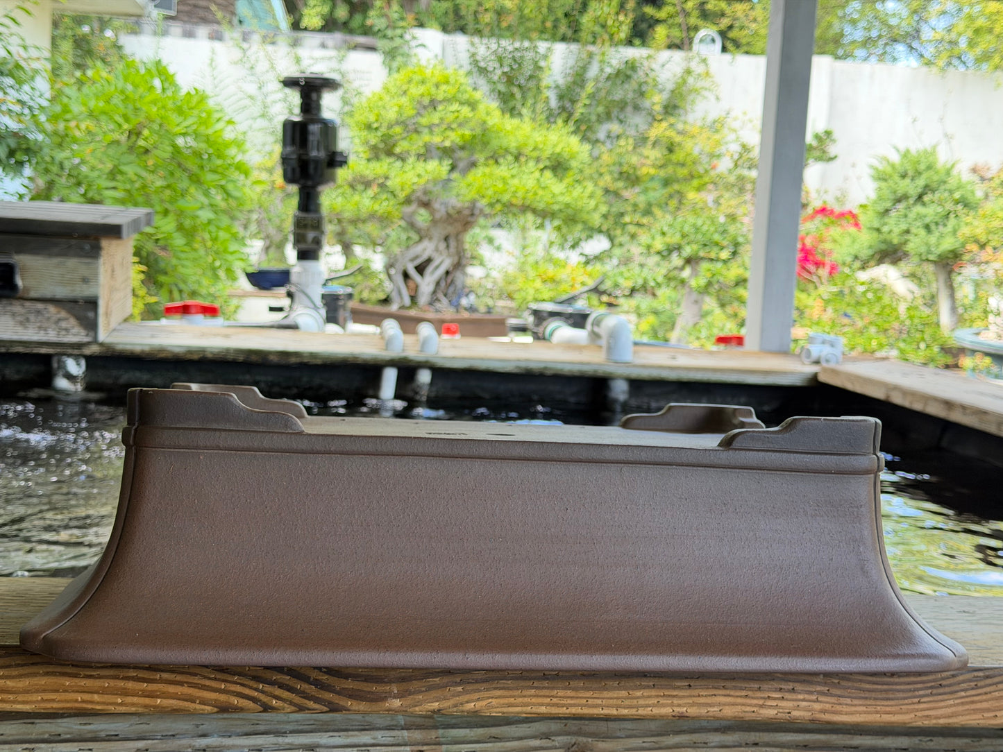 Preowned Japanese Tokoname Unglazed Rectangular Bonsai Pot Gyouzan Nakano - 22.25” By 16.75”