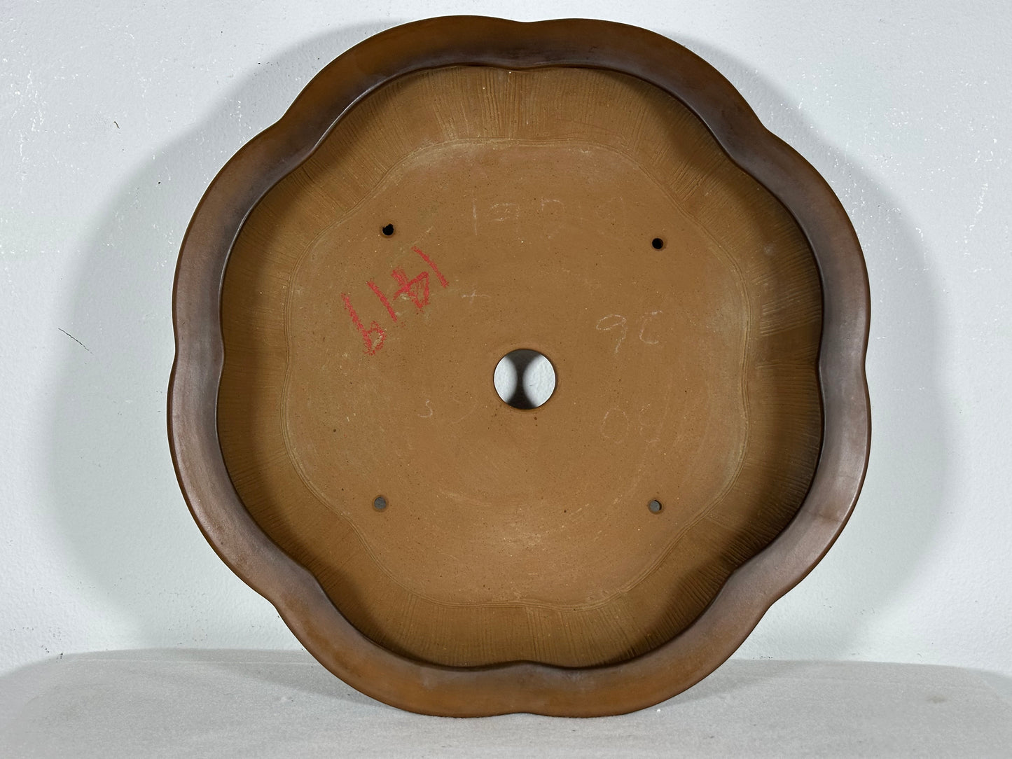 Preowned Japanese Tokoname Unglazed Rinka Style Bonsai Pot Bigei - 12” By 11.5”