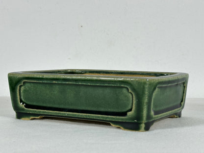 Preowned Japanese Tokoname Glazed Rectangular Bonsai Pot Shibakatsu - 6.25” By 4.75”