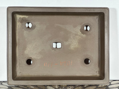 Preowned Japanese Tokoname Shallow Rectangular Bonsai Pot has Stamp - 12.25” By 9 3/8”