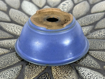 Preowned Japanese Tokoname Glazed Round Bonsai Pot with Stamps - 3 3/8” By 1 3/8”