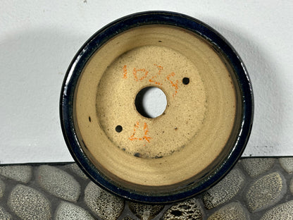 New Japanese Tokoname Round Glazed Bonsai Pot Katu - 4 3/8” By 3”