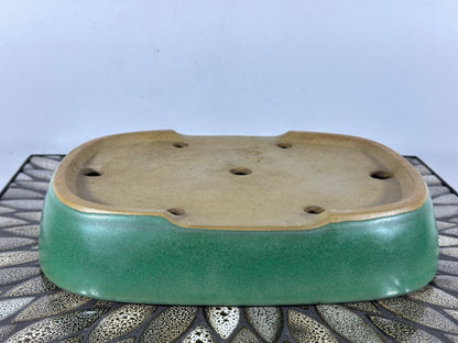 Preowned Japanese Tokoname Glazed Rectangular Bonsai Pot Yamafusa - 11.25” By 8.5”