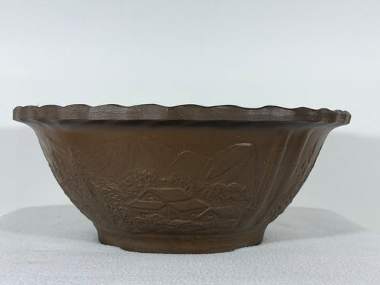 Preowned Japanese Tokoname Unglazed Round Bonsai Pot - 12.5” By 5”