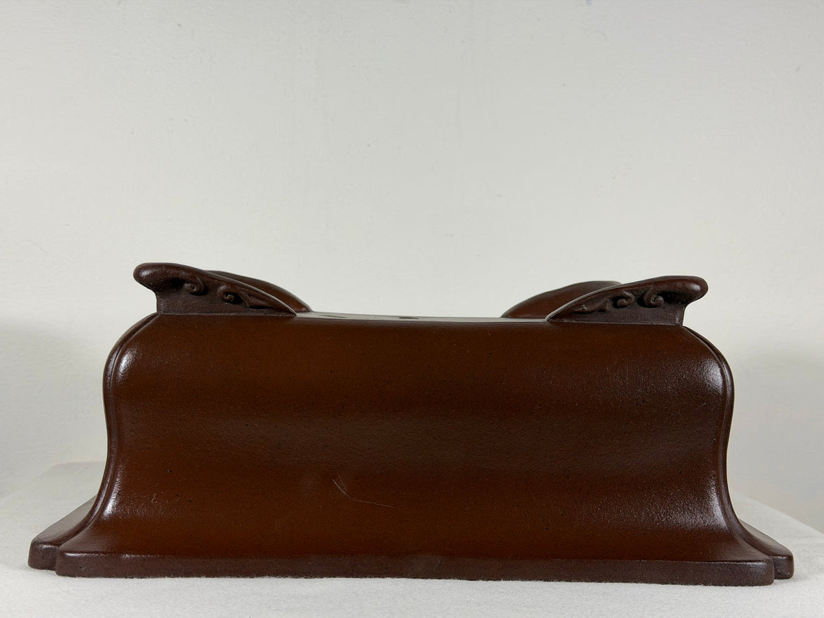 Preowned Japanese Tokoname Unglazed Rectangular Bonsai Pot Yamaaki - 12.5” By 9.75”