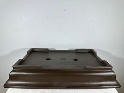 Preowned Japanese Tokoname Unglazed Rectangular Shallow  Bonsai Pot Seizan - 18.25” By 12.25”