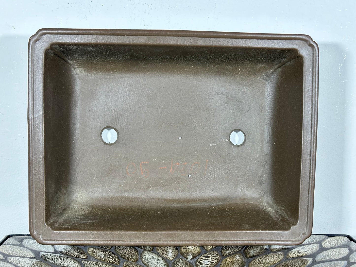 Preowned Japanese Tokoname Unglazed Rectangular Bonsai Pot with Stamps - 12.25” By 9.25”