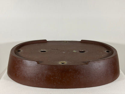 Preowned Japanese Tokoname Unglazed Oval Bonsai Pot Yamaaki - 16.25” By 12.75”