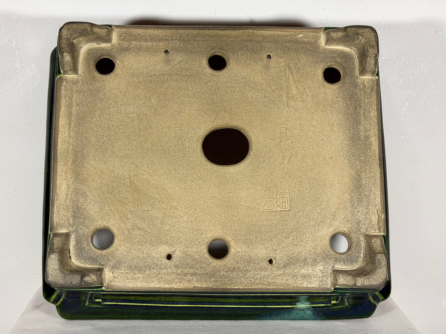 New Japanese Tokoname Glazed Rectangular Bonsai Pot Mazan Terahata - 14.75” By 12.75”