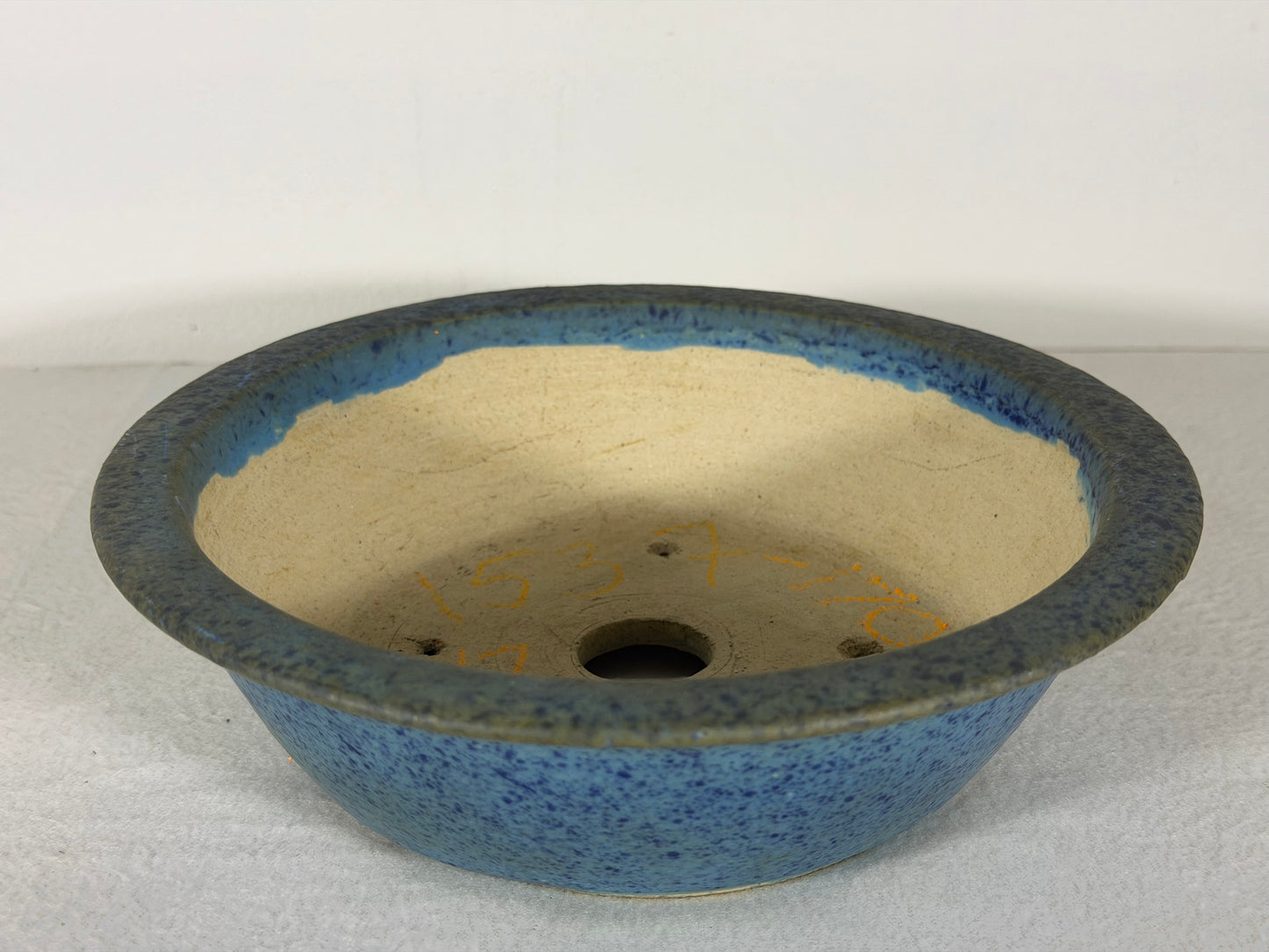 Preowned Japanese Tokoname Glazed Round Bonsai Pot Aiba Koyo - 7.5” By 2 1/8”