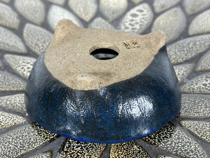 Preowned Japanese Tokoname Glazed Round Bonsai Pot with Stamps - 3.75” By 1.5”
