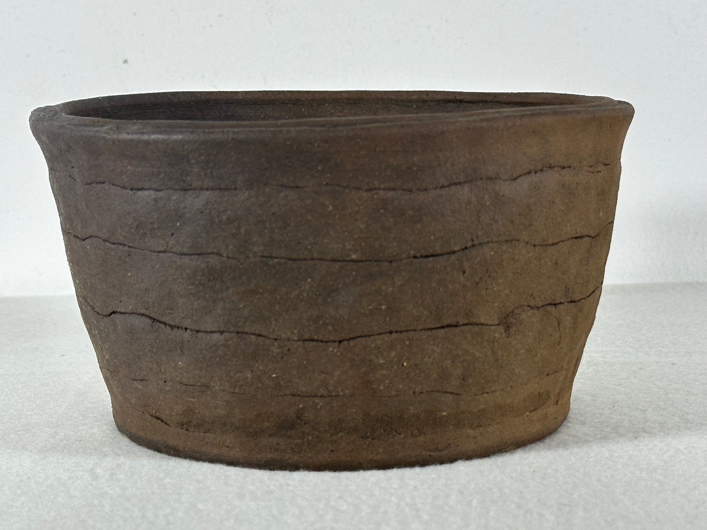 Preowned Japanese Tokoname Unglazed Round Bonsai Pot - 7.25” By 3.75”
