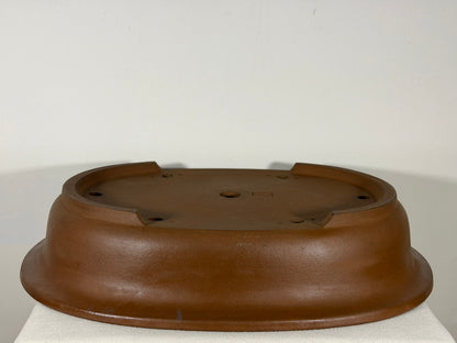 Preowned Japanese Tokoname Unglazed Oval Bonsai Pot Kitayama - 19.75” x 15.75” x 4”