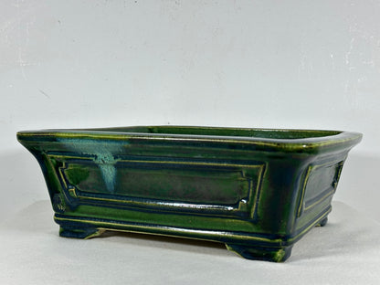 New Japanese Tokoname Glazed Rectangular Bonsai Pot Mazan Terahata - 11.5” By 10”