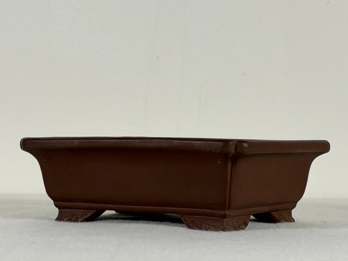 Preowned Japanese Tokoname Unglazed Rectangular Bonsai Pot Yamaaki - 5.25” x 4.25” x 1.75”