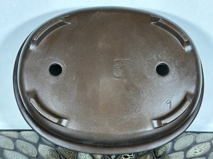 Preowned Japanese Tokoname Unglazed Oval Bonsai Pot Kaiyou - 11” By 8.75”