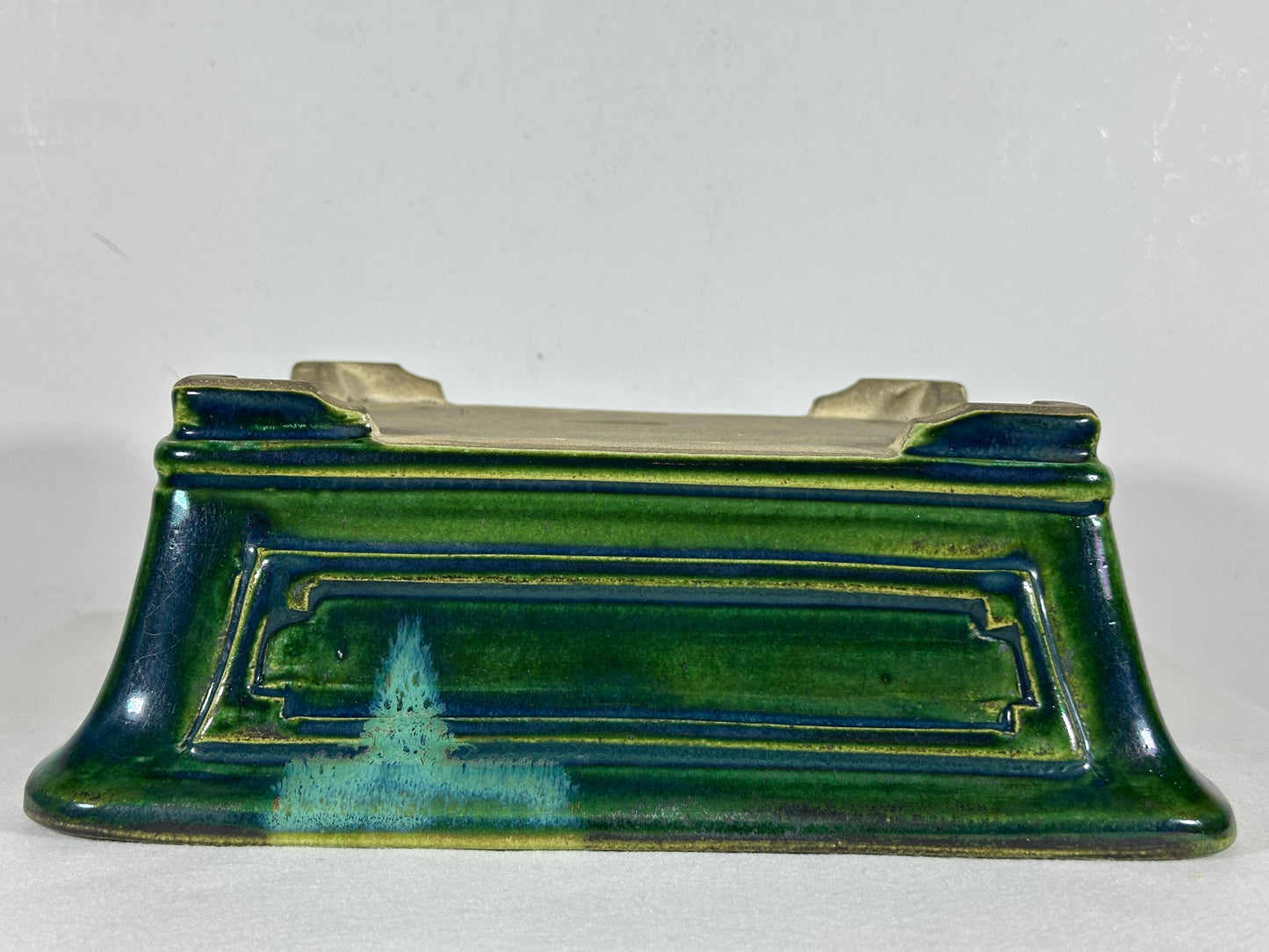 New Japanese Tokoname Glazed Rectangular Bonsai Pot Mazan Terahata - 11.5” By 10”
