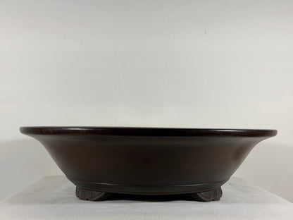 Preowned Vintage Japanese Tokoname Unglazed Round Bonsai Pot Tazan - 15.75” By 4.25”