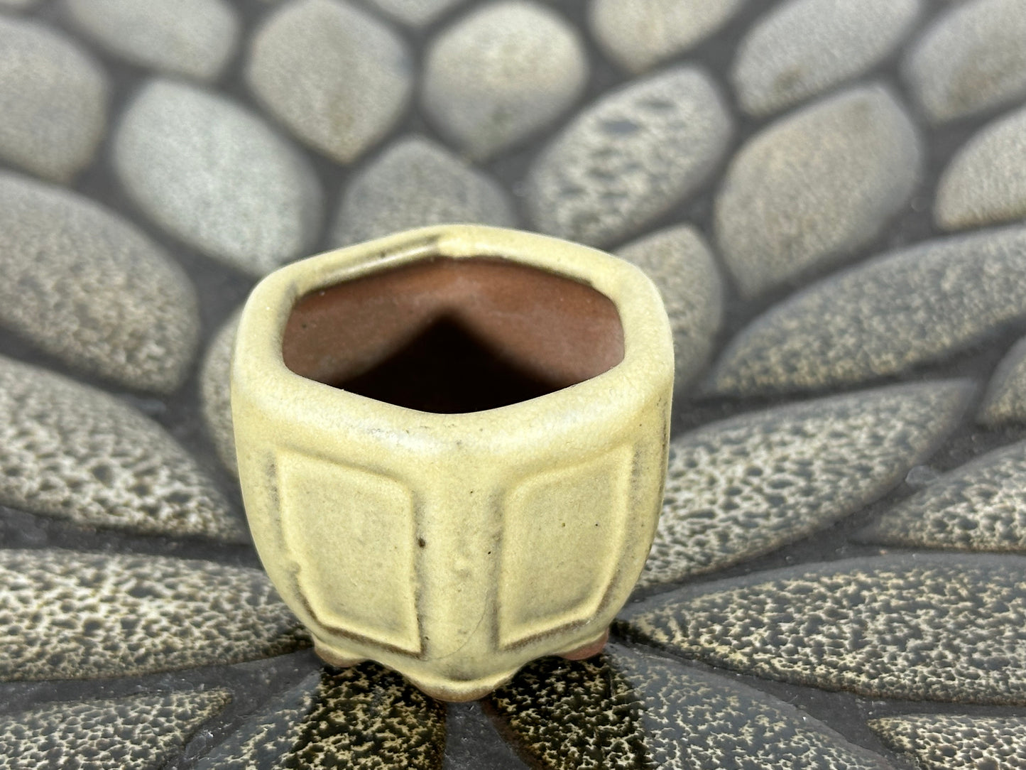 Preowned Japanese Tokoname Glazed Hexagon Bonsai Pot - 1 5/8” By 1.25”