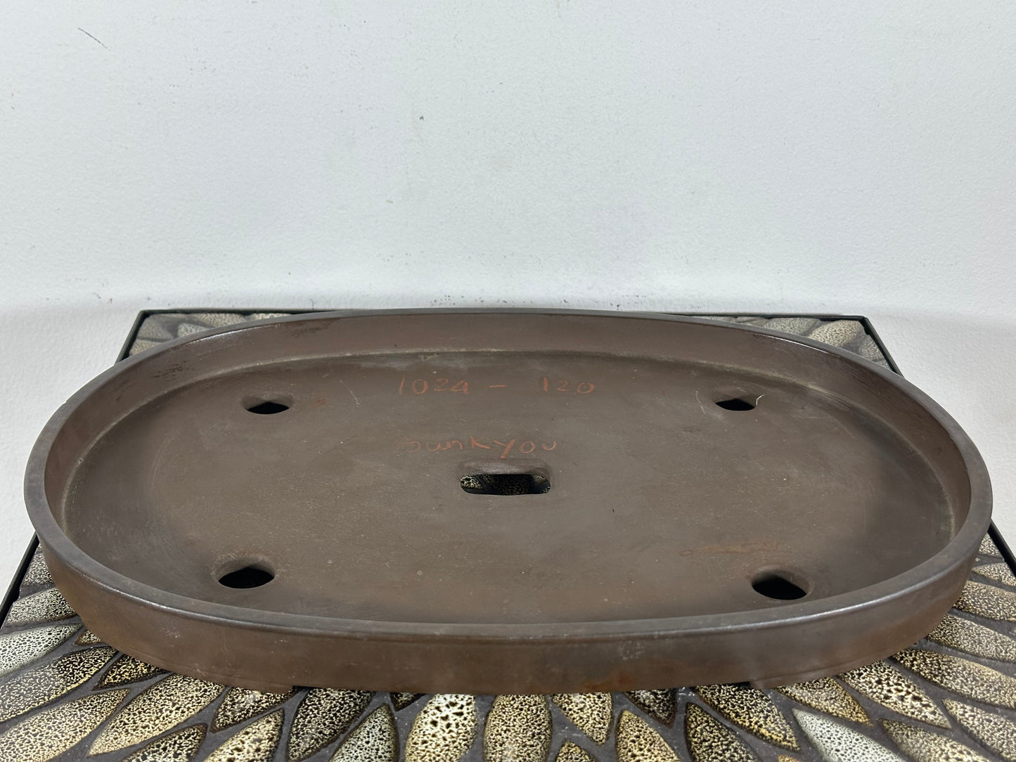 Preowned Japanese Tokoname Unglazed Shallow Oval Bonsai Pot Sankyou - 15.75” By 10.75”