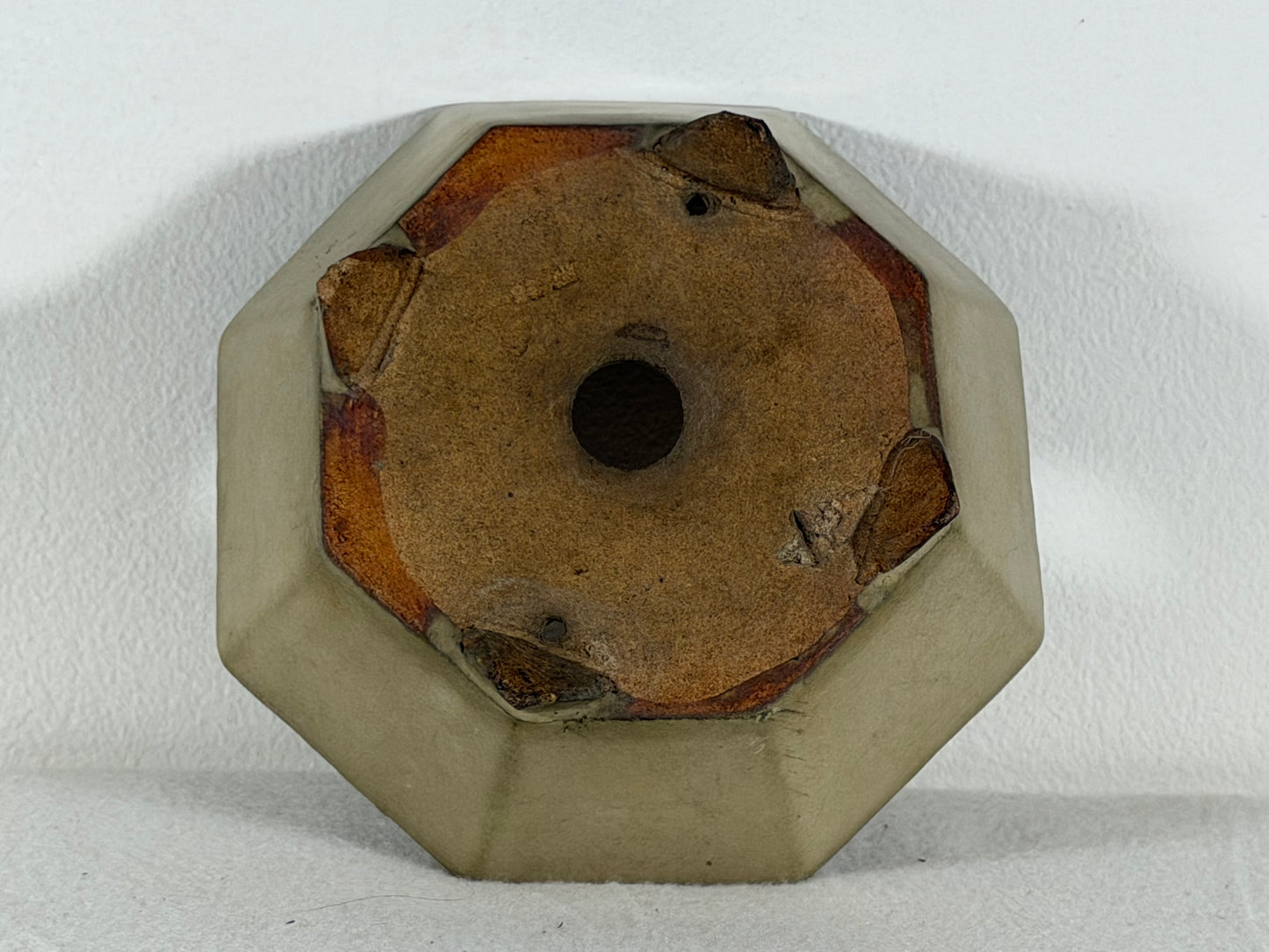 Preowned Japanese Tokoname Glazed Hexagon Bonsai Pot Hatutori - 5.75” By 2.25”