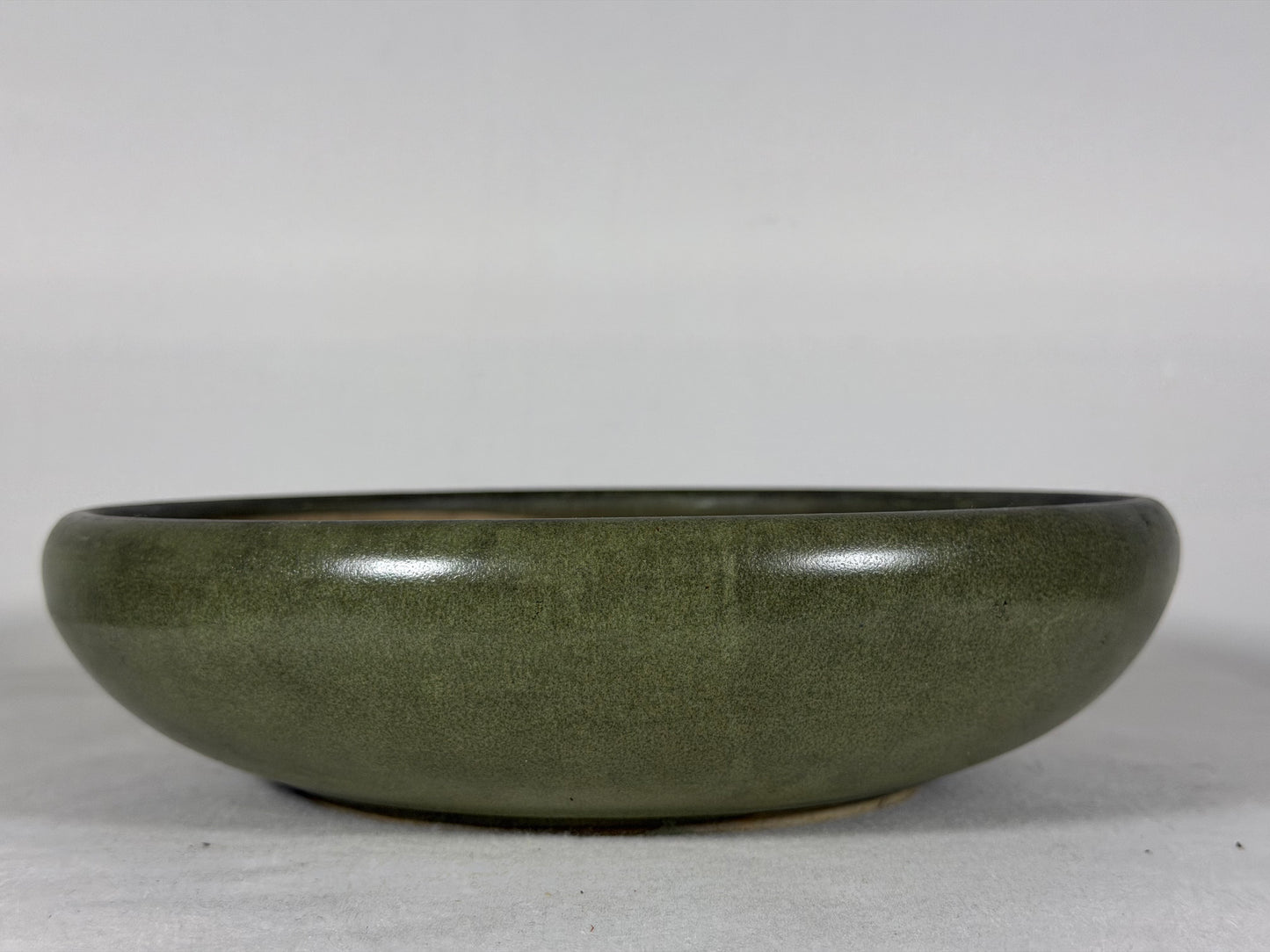 Preowned Japanese Tokoname Glazed Round Bonsai Pot has Patina - 9.5” By 2.5”