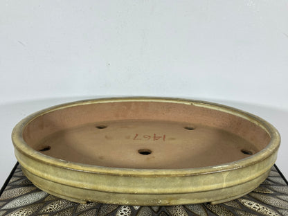 Preowned Japanese Tokoname Glazed Oval Bonsai Pot Yamafusa - 16” By 12.25”