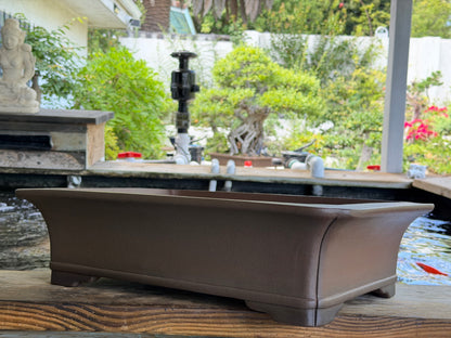 Preowned Japanese Tokoname Unglazed Rectangular Bonsai Pot Gyouzan Nakano - 22.25” By 16.75”
