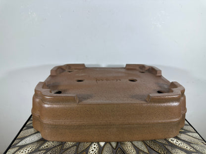 Preowned Japanese Tokoname Unglazed Rectangular Bonsai Pot Keizan - 14.75” By 11.5”