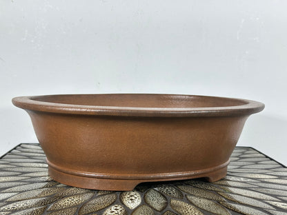 Preowned Japanese Tokoname Unglazed Oval Bonsai Pot Seizan - 12.5” By 10.5”