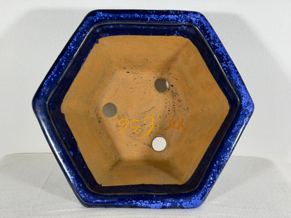 Preowned Japanese Tokoname Glazed Hexagon Shape Bonsai Pot Syuho - 11” By 4.75”