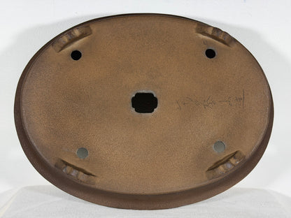 Preowned Japanese Tokoname Unglazed Oval Bonsai Pot Keizan - 15.75” By 12.25”