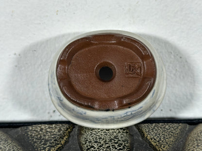 Preowned Japanese Tokoname Glazed Oval Bonsai Pot with Stamp - 2” By 1.75”