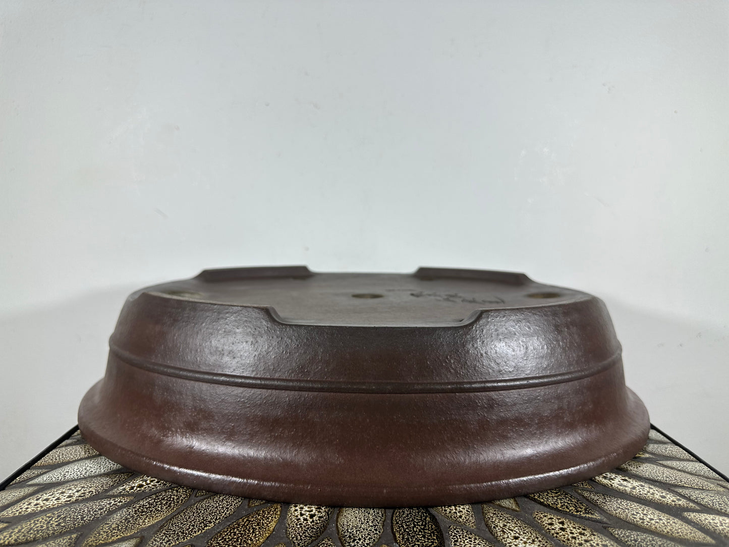 Preowned Japanese Tokoname Unglazed Oval Bonsai Pot Yamaaki - 17” By 14”