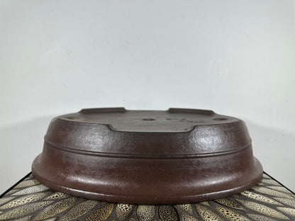 Preowned Japanese Tokoname Unglazed Oval Bonsai Pot Yamaaki - 17” By 14”