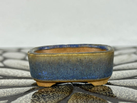 Preowned Japanese Tokoname Glazed Rectangular Bonsai Pot with Stamp - 2” By 1 5/8”