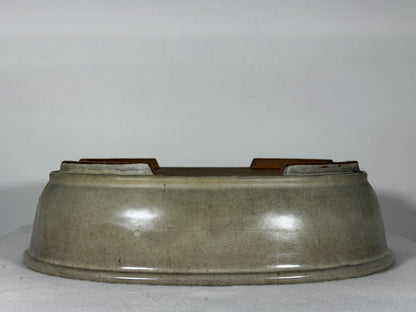 Preowned Old China Glazed Oval Bonsai Pot with Stamps - 12” By 9.5”