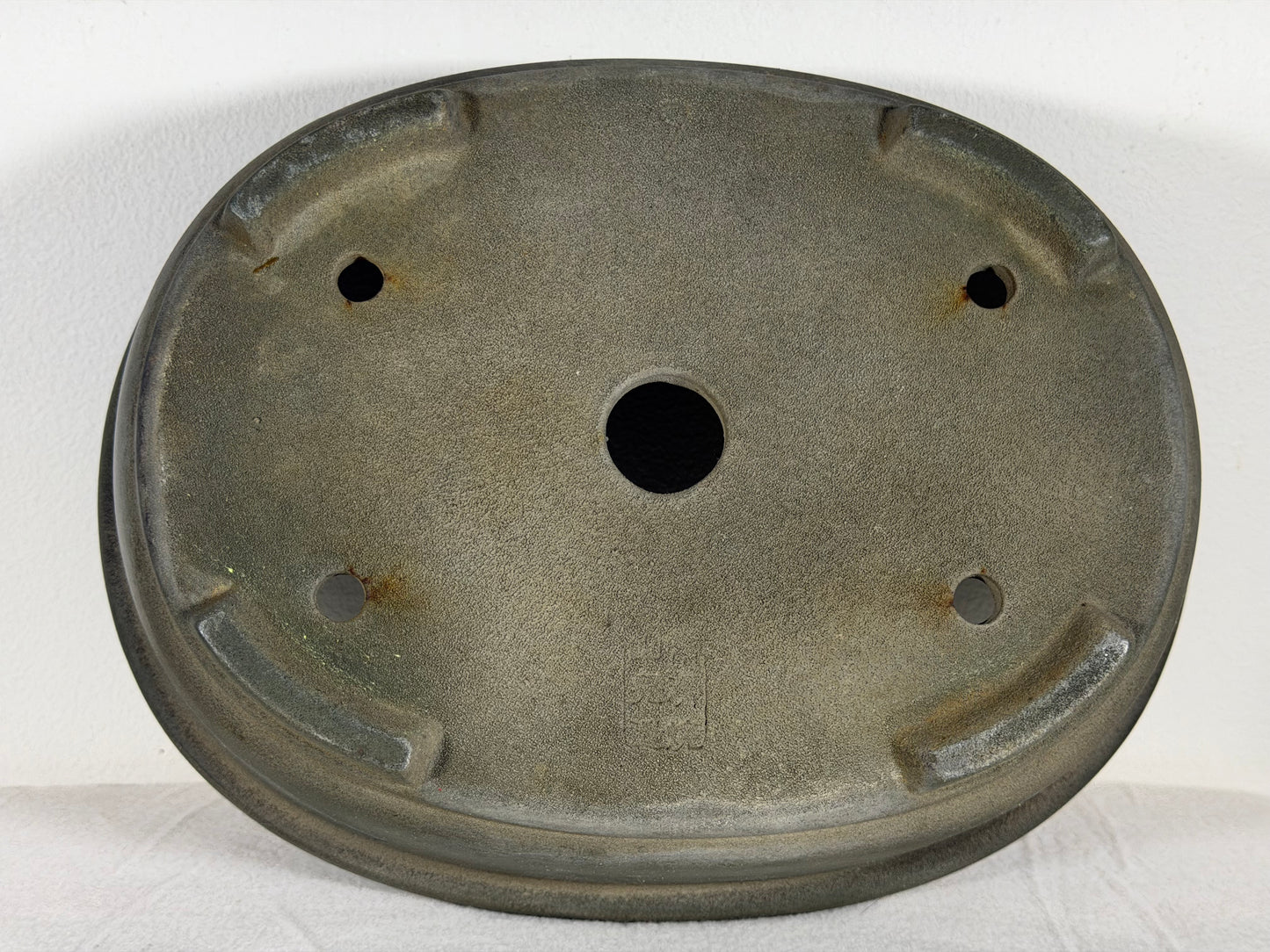 Preowned Japanese Tokoname Unglazed Oval Bonsai Pot Yamakou - 11.5” By 9”