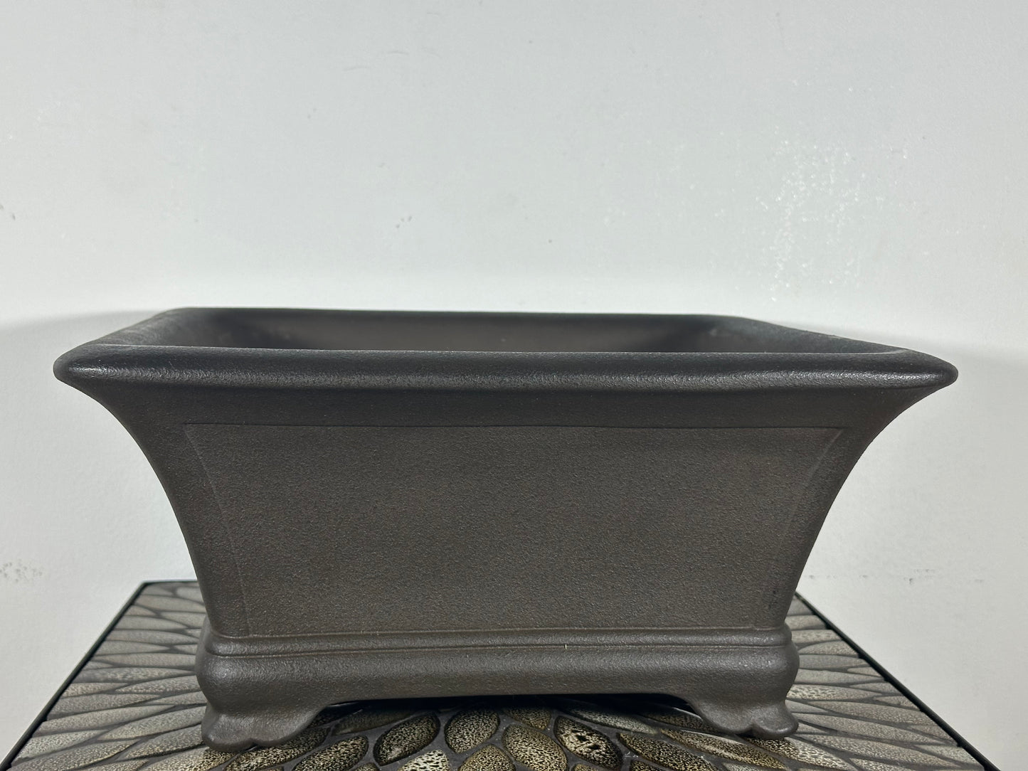 Preowned Japanese Tokoname Unglazed Square Semi Cascade Bonsai Pot Yamaaki - 14.25” By 6.75”