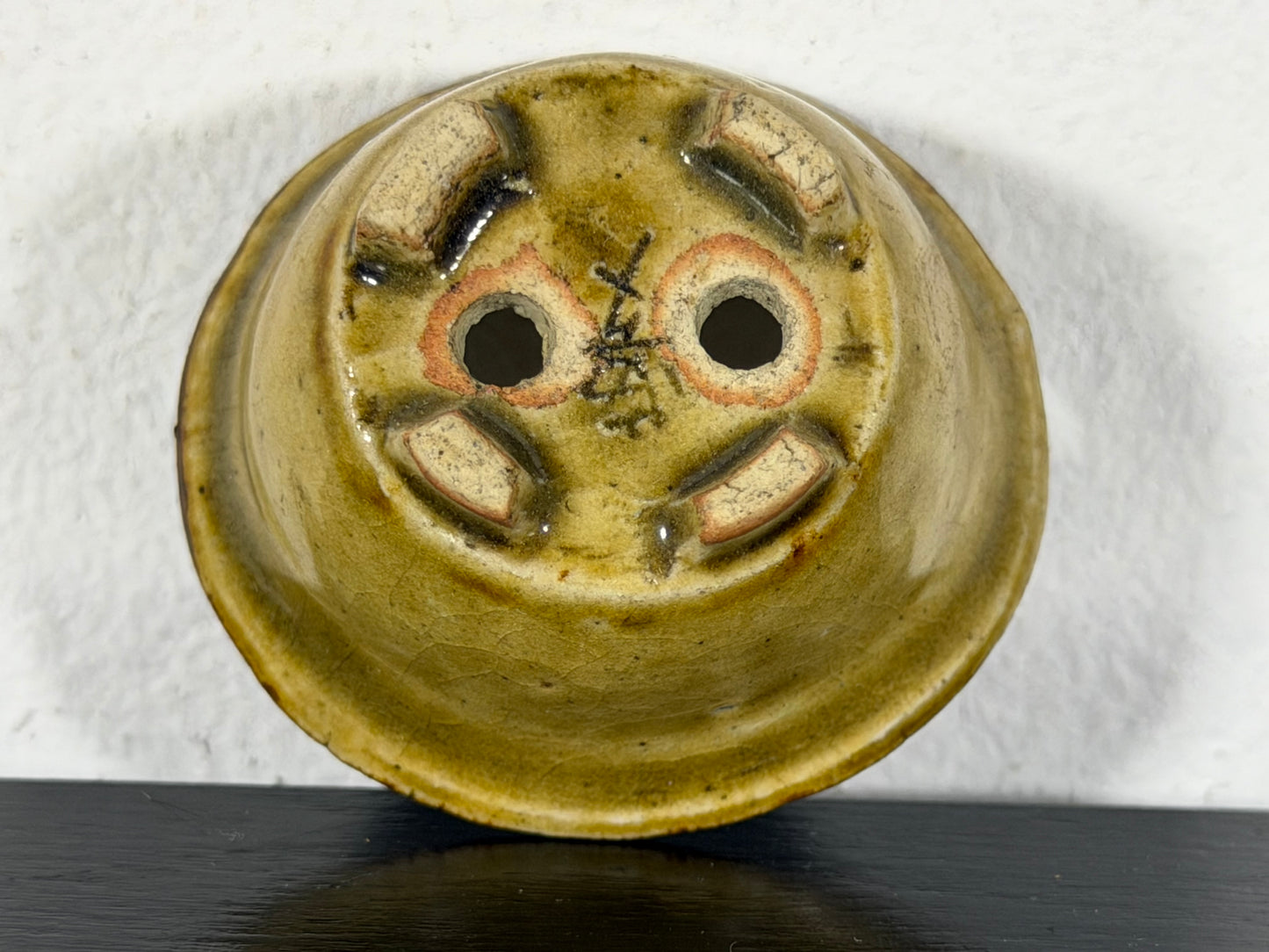 Preowned Vintage Japanese Tokoname Glazed Oval Bonsai Pot Mutou - 2” By 1.75”