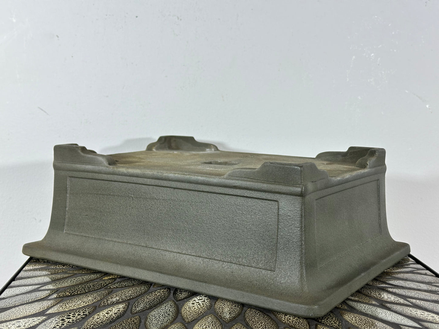 Preowned Vintage Japanese Tokoname Unglazed Rectangular Bonsai Pot Yamakou - 13 3/8” By 10.25”