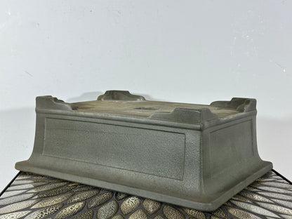 Preowned Vintage Japanese Tokoname Unglazed Rectangular Bonsai Pot Yamakou - 13 3/8” By 10.25”